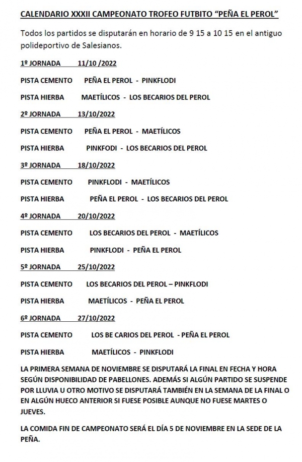 XXXII CAMPEONATO DE FUTBITO A.C. PEÑA EL PEROL